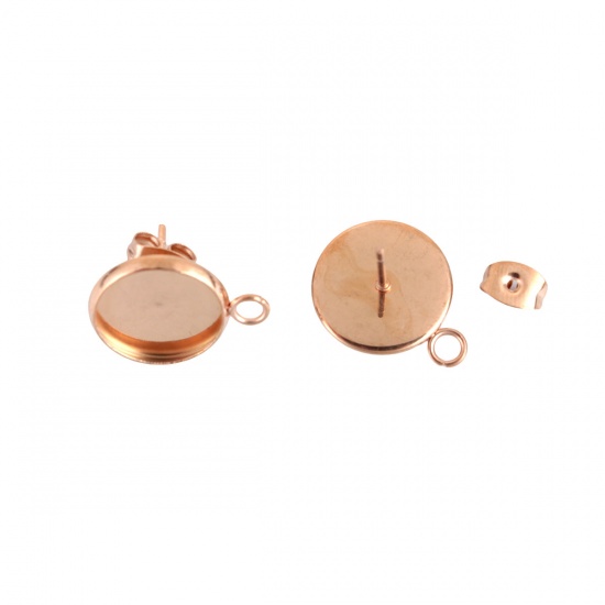 Bild von 304 Edelstahl Ohrring Ohrstecker Rund Rosegold Mit Öse Cabochon Fassung (für 12mm D.) 18mm x 14mm, Drahtstärke: (20 gauge), 10 Stück”