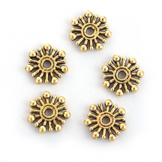 Picture of Zinc Based Alloy Spacer Beads Christmas Snowflake Gold Tone Antique Gold 10mm x 10mm, Hole: Approx 1.2mm, 200 PCs