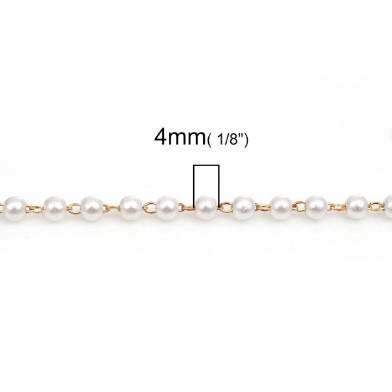 Picture of Brass Acrylic Imitation Pearl Link Chain Findings Round Brass Color White 4mm, 1 M                                                                                                                                                                            