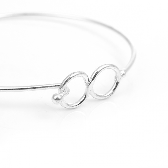 Image de Bracelets en Alliage de Fer Symbole"Infini" Argenté Pouvoir Ouvrir 20.5cm long, 1 Pièce