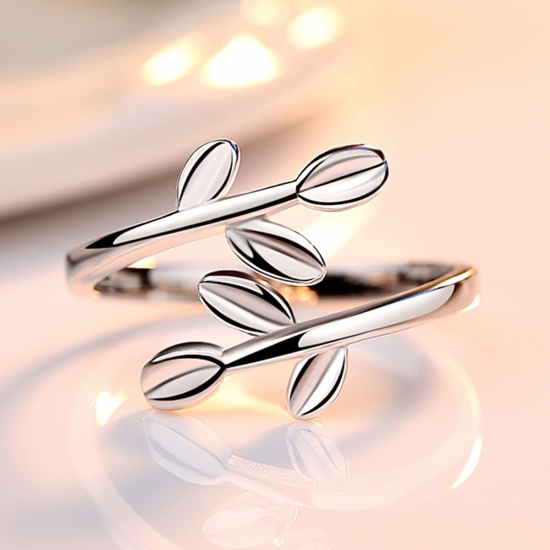 Picture of Brass Open Adjustable Rings Silver Tone Leaf 16.9mm( 5/8")(US Size 6.5), 1 Piece                                                                                                                                                                              