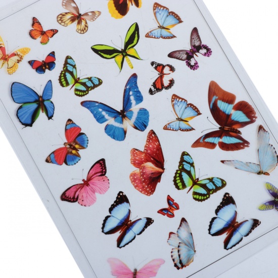 Picture of Resin & PVC DIY Scrapbook Deco Stickers For Resin Craft Rectangle Multicolor Butterfly 15cm(5 7/8") x 10.5cm(4 1/8"), 2 Sheets