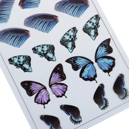 Picture of Resin & PVC DIY Scrapbook Deco Stickers For Resin Craft Rectangle Blue Violet Butterfly 15cm(5 7/8") x 10.5cm(4 1/8"), 2 Sheets