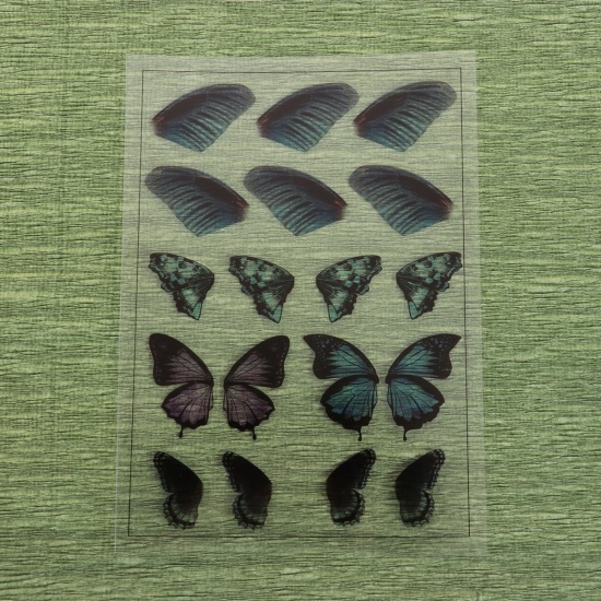 Picture of Resin & PVC DIY Scrapbook Deco Stickers For Resin Craft Rectangle Blue Violet Butterfly 15cm(5 7/8") x 10.5cm(4 1/8"), 2 Sheets