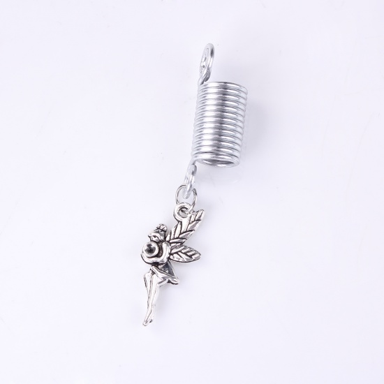 Image de Perles de Tressage Cheveux Dreadlocks en Alliage de Zinc Forme Fée Argent Antique (Apparié à Strass ss7 Dos en Pointe) 58mm x 12mm, 10 Pcs