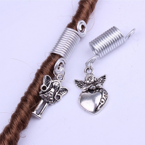 Image de Perles de Tressage Cheveux Dreadlocks en Alliage de Zinc Forme Fée Argent Antique (Apparié à Strass ss7 Dos en Pointe) 58mm x 12mm, 10 Pcs
