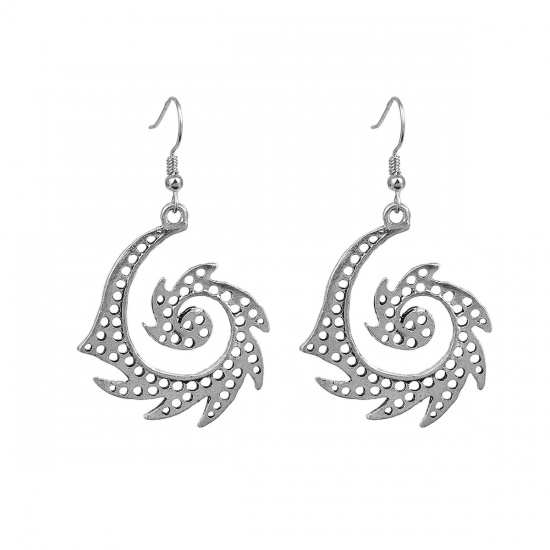 Picture of Boho Chic Earrings Antique Silver Spiral 54mm(2 1/8") x 31mm(1 2/8"), Post/ Wire Size: (21 gauge), 1 Pair