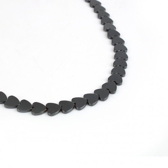 Image de (Classement A) Perles en Hématite Cœur Noir 10mm x 10mm, Trou: env. 0.6mm, 41cm long, 1 Enfilade (Env. 47 Pcs/Enfilade)