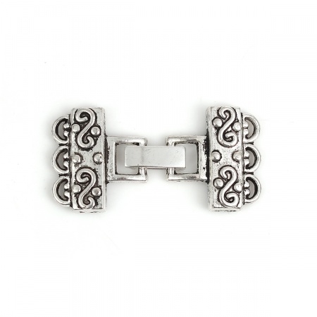 Zinc Based Alloy Hook Clasps Rectangle Antique Silver Color 46mm x 23mm, 5 Sets