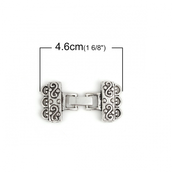 Image de Fermoirs à Crochet Rectangle Argent Vieilli, Longueur: 46mm, Largeur: 23mm, 5 Kits