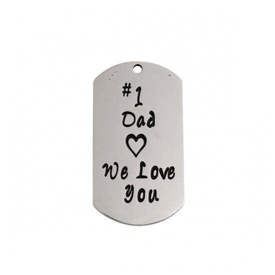Bild von 201 Edelstahl Anhänger Rechteck Silberfarbe Schwarz Message " #1 Dad We Love you " 48mm x 26mm, 1 Stück
