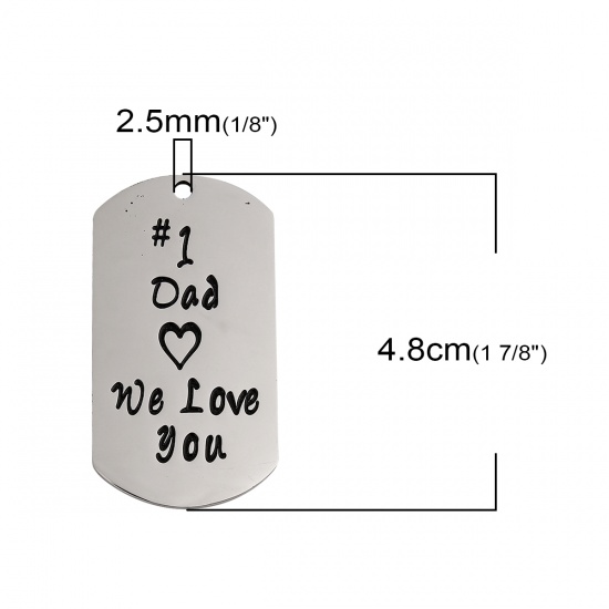 Bild von 201 Edelstahl Anhänger Rechteck Silberfarbe Schwarz Message " #1 Dad We Love you " 48mm x 26mm, 1 Stück