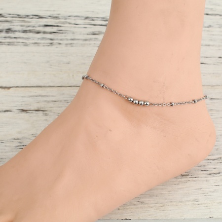 Bild von Großhandel Rund 304 Edelstahl Fußketten, Silberfarbe Frauen Minimalistisch Geschenk Schmuckbedarf, 23.7cm lang, 1 Strang