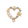 Image de Connecteurs en Alliage de Zinc Cœur Doré Fleurs Imitation Perles à Strass Transparent 19mm x 18mm, 10 Pcs