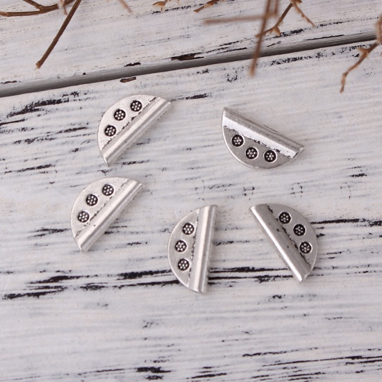 Picture of Zinc Based Alloy Spacer Beads Fan-shaped Antique Silver Color Dot 15mm x 7mm, Hole: Approx 1.1mm, 100 PCs
