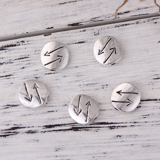 Picture of Zinc Based Alloy Spacer Beads Round Antique Silver Color Arrowhead About 10mm Dia, Hole: Approx 1.4mm, 50 PCs