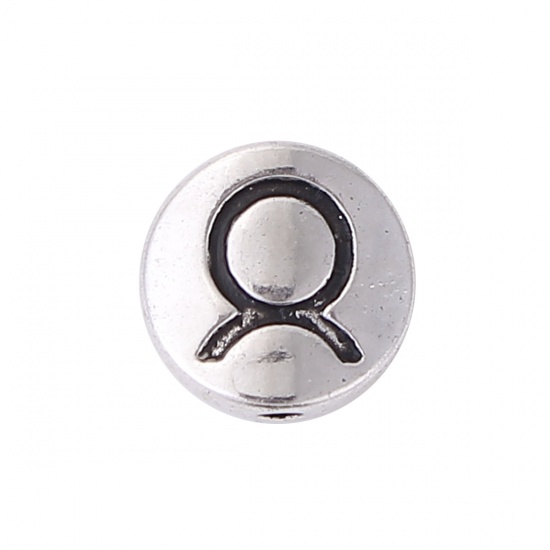 Picture of Zinc Based Alloy Spacer Beads Round Antique Silver Taurus Sign Of Zodiac Constellations About 10mm Dia, Hole: Approx 1.5mm, 50 PCs