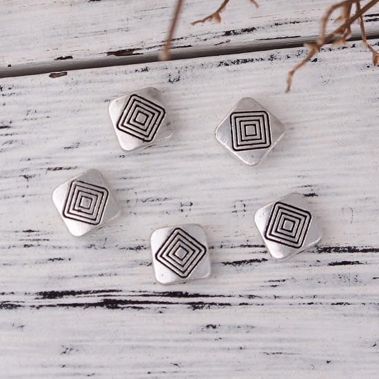 Picture of Zinc Based Alloy Spacer Beads Square Antique Silver Color Rhombus 8mm x 8mm, Hole: Approx 1.5mm, 50 PCs