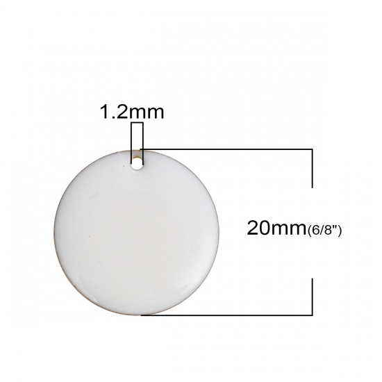 Picture of Brass Enamelled Sequins Charms Round Unplated White Enamel 20mm( 6/8") Dia, 5 PCs                                                                                                                                                                             