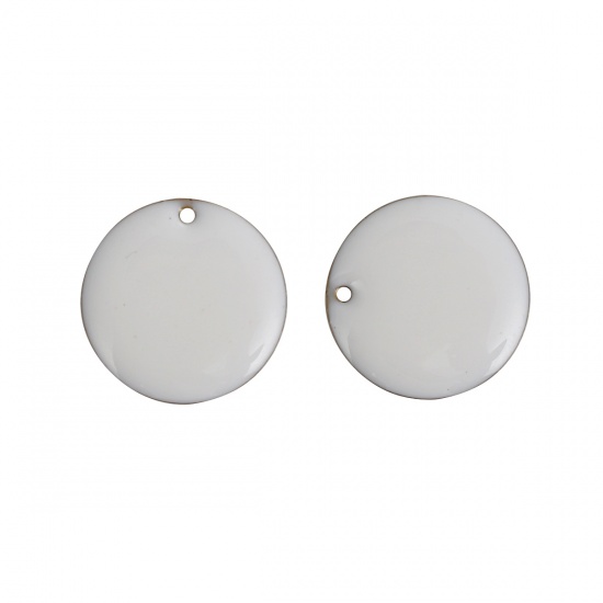 Picture of Brass Enamelled Sequins Charms Round Unplated White Enamel 20mm( 6/8") Dia, 5 PCs                                                                                                                                                                             