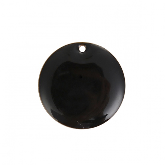 真鍮 エナメル スパンコール チャーム 円形 めっきない 黒 エナメル 20mm 直径、 5 個                                                                                                                                                                                                               の画像