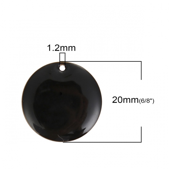 Picture of Brass Enamelled Sequins Charms Round Unplated Black Enamel 20mm( 6/8") Dia, 5 PCs                                                                                                                                                                             