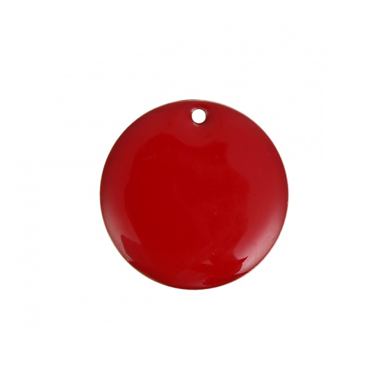 Picture of Brass Enamelled Sequins Charms Round Unplated Red Enamel 20mm( 6/8") Dia, 5 PCs                                                                                                                                                                               