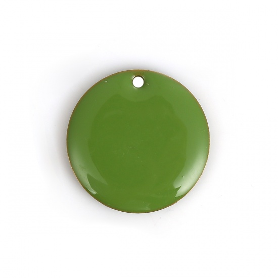 Picture of Brass Enamelled Sequins Charms Round Unplated Green Enamel 20mm( 6/8") Dia, 5 PCs                                                                                                                                                                             