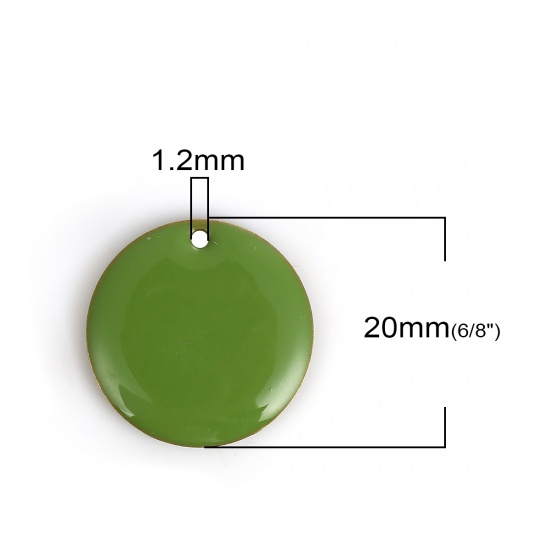 Picture of Brass Enamelled Sequins Charms Round Unplated Green Enamel 20mm( 6/8") Dia, 5 PCs                                                                                                                                                                             