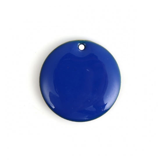Picture of Brass Enamelled Sequins Charms Round Unplated Royal Blue Enamel 20mm( 6/8") Dia, 5 PCs                                                                                                                                                                        