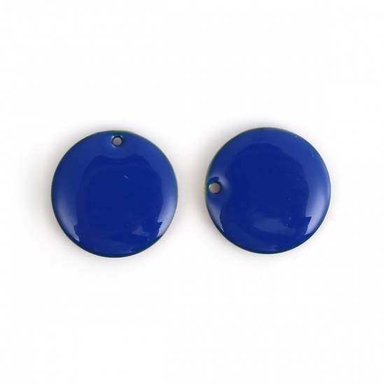 Picture of Brass Enamelled Sequins Charms Round Unplated Royal Blue Enamel 20mm( 6/8") Dia, 5 PCs                                                                                                                                                                        