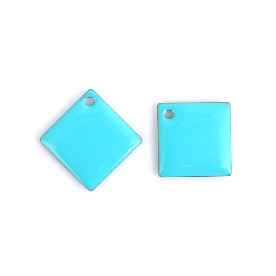 Picture of Brass Enamelled Sequins Charms Rhombus Unplated Blue Enamel 25mm(1") x 25mm(1"), 10 PCs                                                                                                                                                                       
