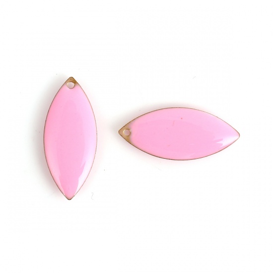 Picture of Brass Enamelled Sequins Charms Unplated Pink Marquise Enamel 23mm x 10mm, 10 PCs                                                                                                                                                                              