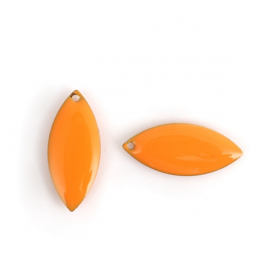 Picture of Brass Enamelled Sequins Charms Unplated Orange Marquise Enamel 23mm x 10mm, 10 PCs                                                                                                                                                                            