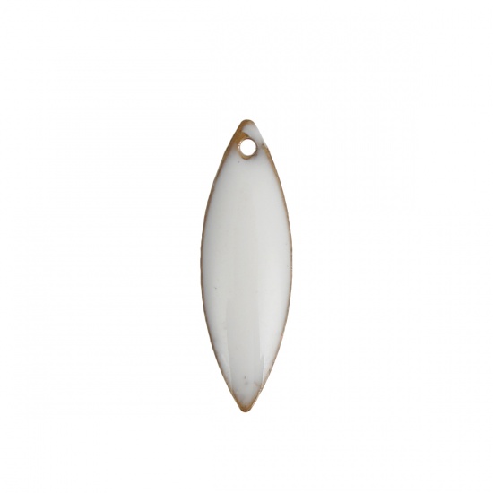 Picture of Brass Enamelled Sequins Charms Marquise Unplated White Enamel 16mm( 5/8") x 5mm( 2/8"), 10 PCs                                                                                                                                                                
