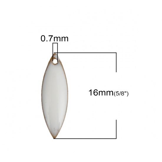Image de Breloques Sequins Emaillés Double Face en Laiton Marquise Sans Plaqué Blanc Email 16mm x 5mm, 10 Pcs                                                                                                                                                          