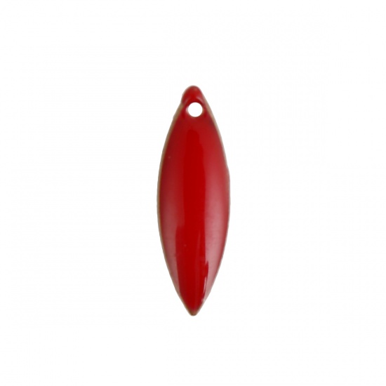 Image de Breloques Sequins Emaillés Double Face en Laiton Marquise Sans Plaqué Rouge Email 16mm x 5mm, 10 Pcs                                                                                                                                                          