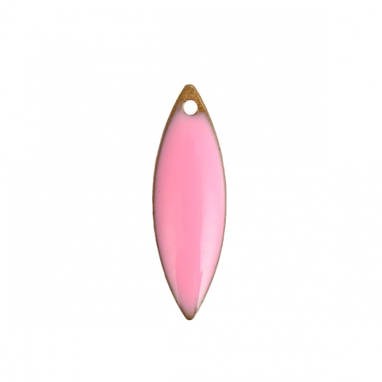 Изображение Медь Эмалированные Блестки Подвески овальный Фон Розовый С Эмалью 16мм(РазмерСША 5,25) x 5мм, 10 ШТ