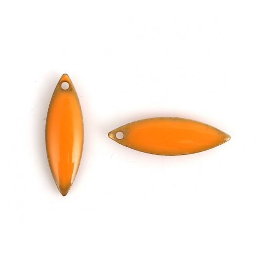 Image de Breloques Sequins Emaillés Double Face en Laiton Marquise Sans Plaqué Orange Email 16mm x 5mm, 10 Pcs                                                                                                                                                         
