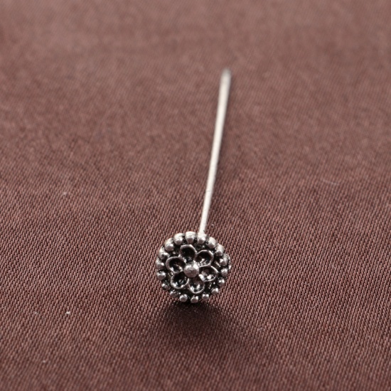 Picture of Zinc Based Alloy Ball Head Pins Antique Silver Color Flower 5.5cm(2 1/8") long, 0.7mm (21 gauge), 20 PCs