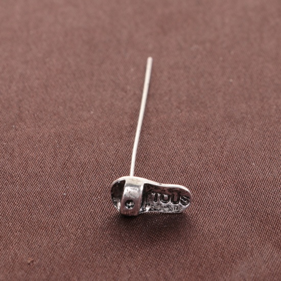 Picture of Zinc Based Alloy Ball Head Pins Antique Silver Shoes (Can Hold ss6 Pointed Back Rhinestone) 5.8cm(2 2/8") long, 0.7mm (21 gauge), 20 PCs