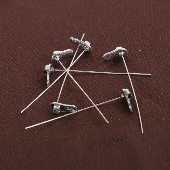 Picture of Zinc Based Alloy Ball Head Pins Antique Silver Color Shoes (Can Hold ss6 Pointed Back Rhinestone) 5.8cm(2 2/8") long, 0.7mm (21 gauge), 20 PCs