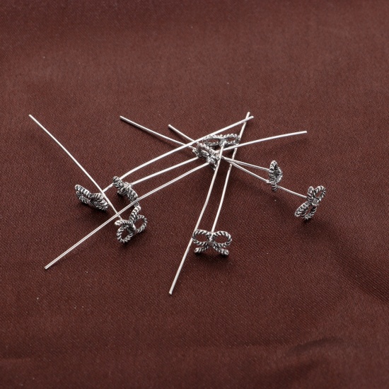 Immagine di Lega di Zinco Testa di Spillo Spilli Argento Antico lunghezza: Cravatta a Farfalla 5.5cm 0.7mm (21 misura) , 20 Pz