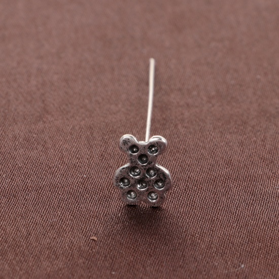 Picture of Zinc Based Alloy Ball Head Pins Antique Silver Bear Animal (Can Hold ss6 Pointed Back Rhinestone) 5.5cm(2 1/8") long, 0.7mm (21 gauge), 20 PCs