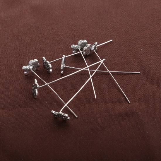 Immagine di Lega di Zinco Testa di Spillo Spilli Argento Antico lunghezza: Orso (Adatto Strass ss6 Indietro Strass） 5.5cm 0.7mm (21 misura) , 20 Pz