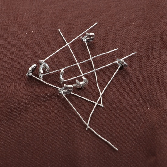 Picture of Zinc Based Alloy Ball Head Pins Antique Silver Color Half Moon Star 5.4cm(2 1/8") long, 0.7mm (21 gauge), 20 PCs