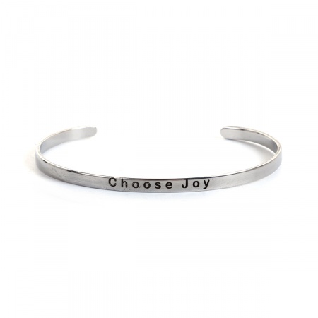 Picture of Wholesale Message " Choose Joy " Stainless Steel Open Cuff Bangles Bracelets, Silver Tone Women's Positive Quotes Energy Minimalist Gift Jewelry Supply, 16.7cm(6 5/8") long, 1 Piece