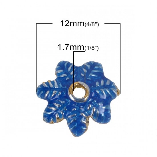 Immagine di Ottone Cloisonne Coppette Copriperla Foglia Oro Placcato Blu Marino Smalto ( Adatto Perline: 18mm Dia.) 12mm x 12mm, 2 Pz                                                                                                                                     