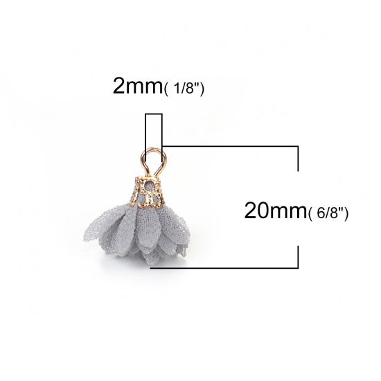 Picture of Gauze Tassel Charms Chrysanthemum Flower Gold Plated Gray About 20mm( 6/8") x 20mm( 6/8"), 20 PCs