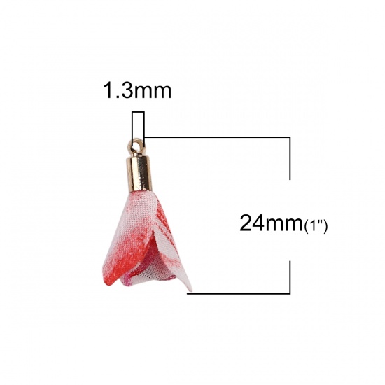 Picture of Organza Tassel Charms Flower Gold Plated Fuchsia About 24mm(1") x 20mm( 6/8"), 20 PCs